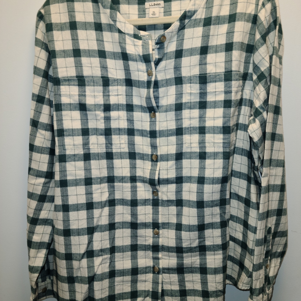 L.L.Bean Green Plaid Button-Up Shirt
